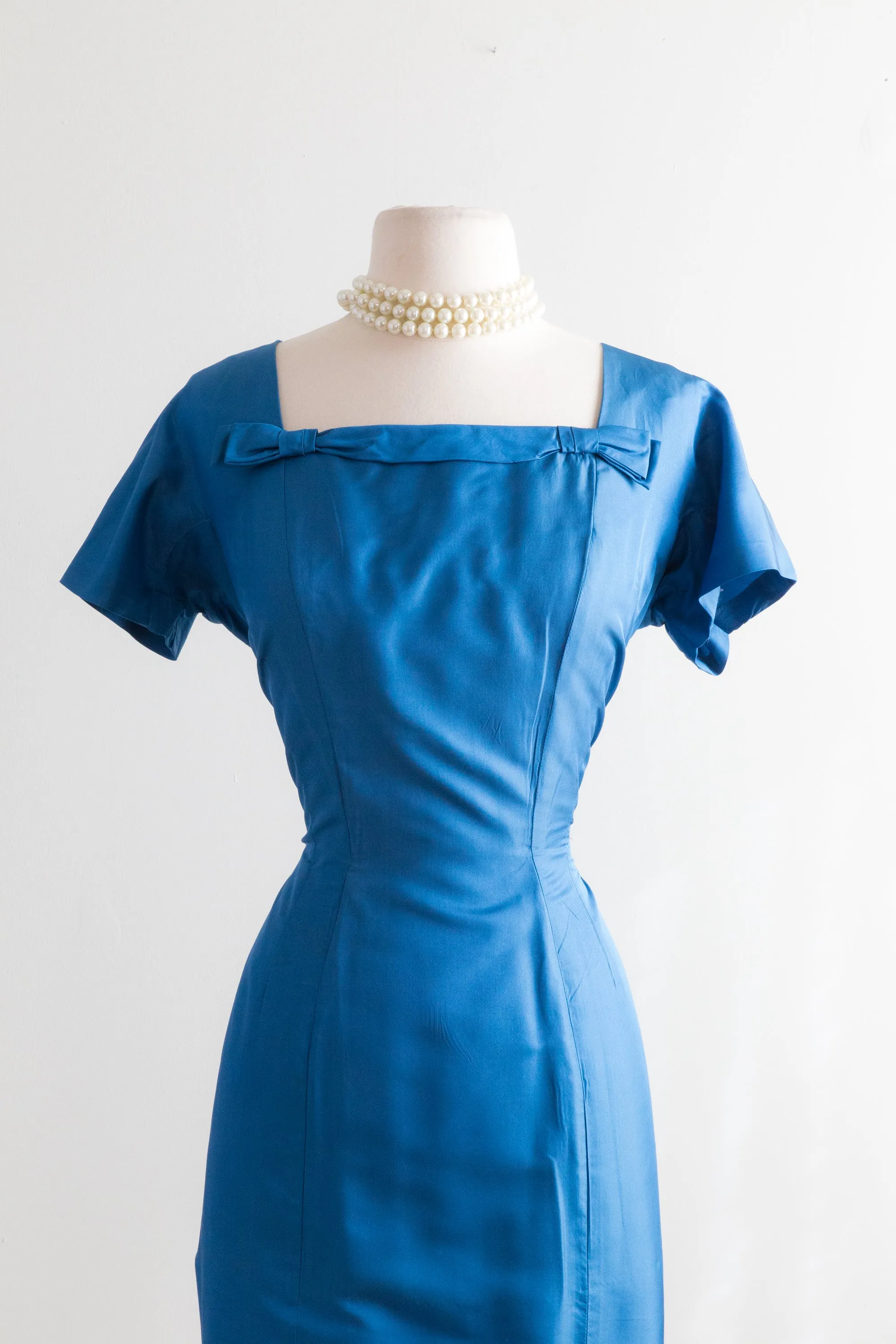 Cerulean Blue 1950's Wiggle Dress and Jacket By Abe Schrader / Waist 30