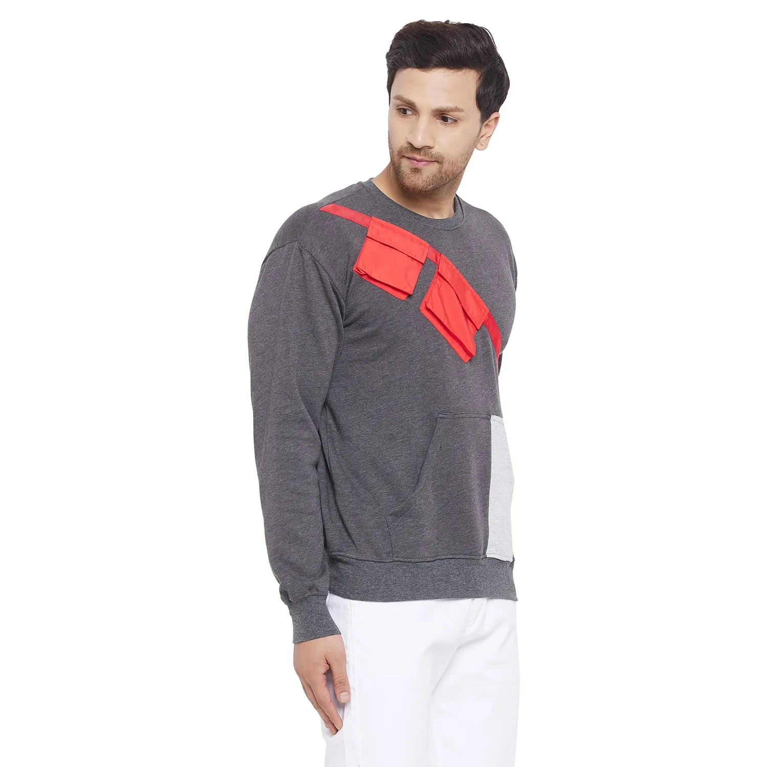 Charcoal Contrast Patch Pocket Sweatshirt