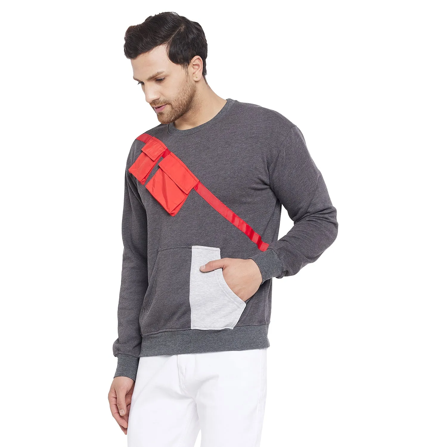 Charcoal Contrast Patch Pocket Sweatshirt