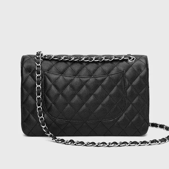 Classic Genuine Caviar Leather Handbag, Crossbody Bag, Classic Flap Bag Caviar, Leather Shoulder Purse, Chain Strap Lock Bag, Christmas Gift