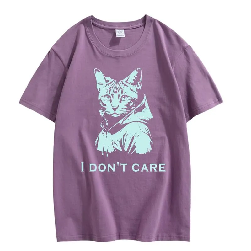 CORIRESHA Unisex Cute Cat Print Crew Neck Short Sleeve Casual Letter Cotton T-Shirt