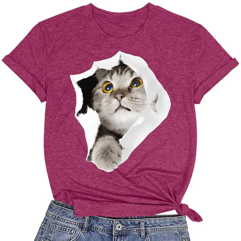 CORIRESHA Women's Cute T-Shirt Summer Short Sleeve Crew Neck Casual Cat Lovers Clothing