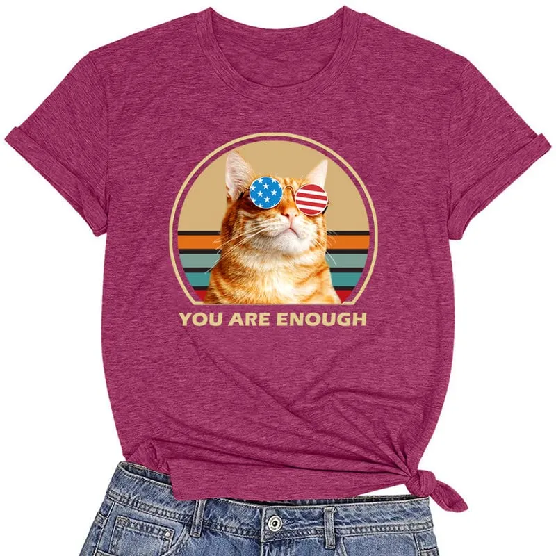 CORIRESHA You are Enough Teens Cute T-Shirts Casual Short Sleeve Loose Cat Lovers Clothing