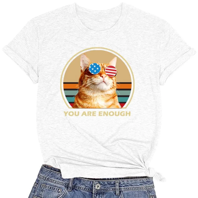 CORIRESHA You are Enough Teens Cute T-Shirts Casual Short Sleeve Loose Cat Lovers Clothing