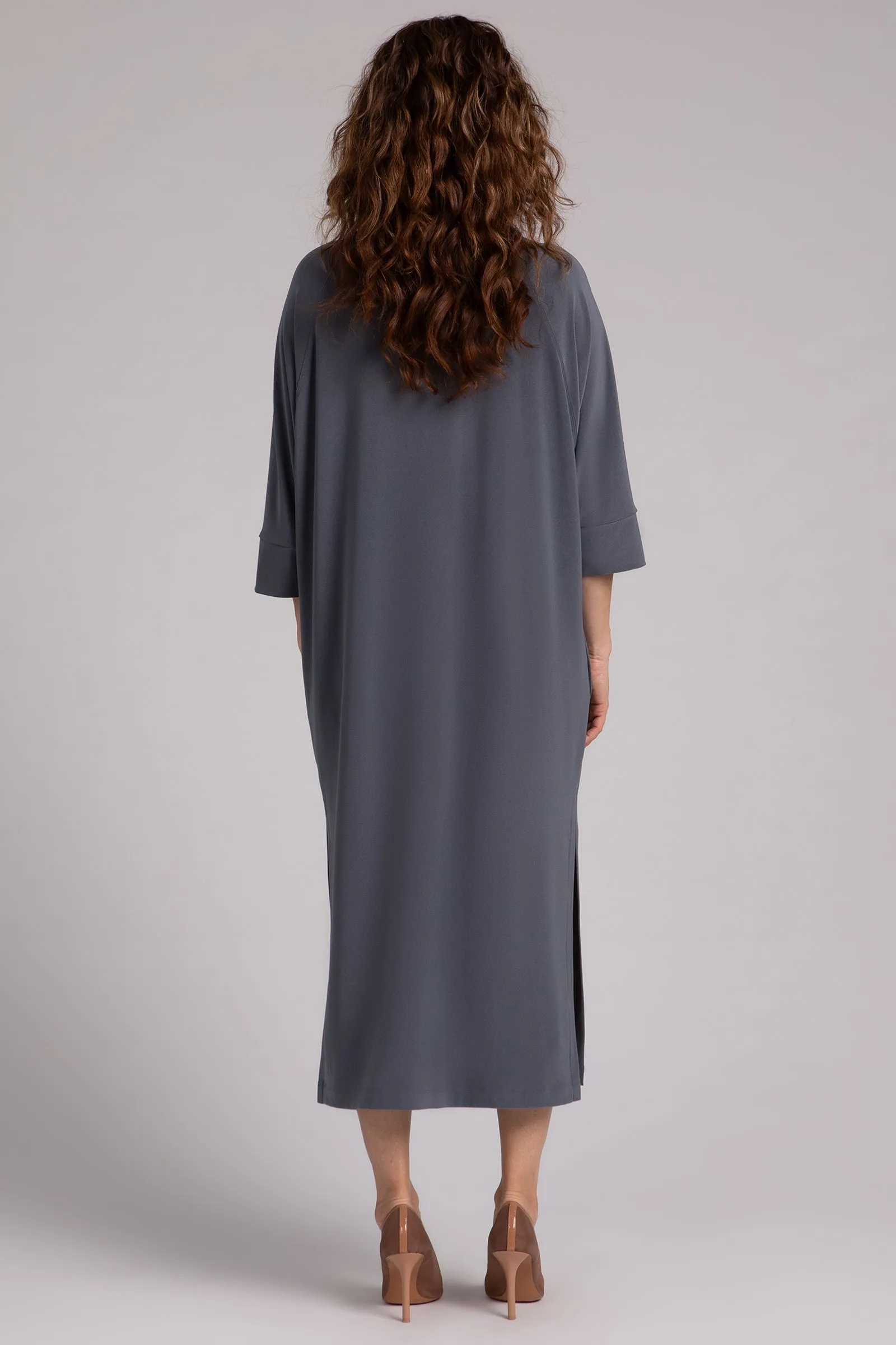 Cozy Raglan Funnel Neck Dress | Melange Gunmetal