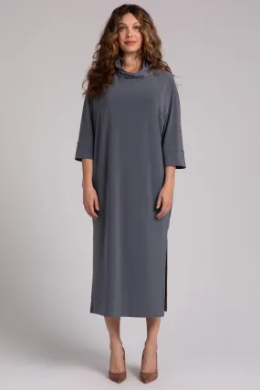 Cozy Raglan Funnel Neck Dress | Melange Gunmetal