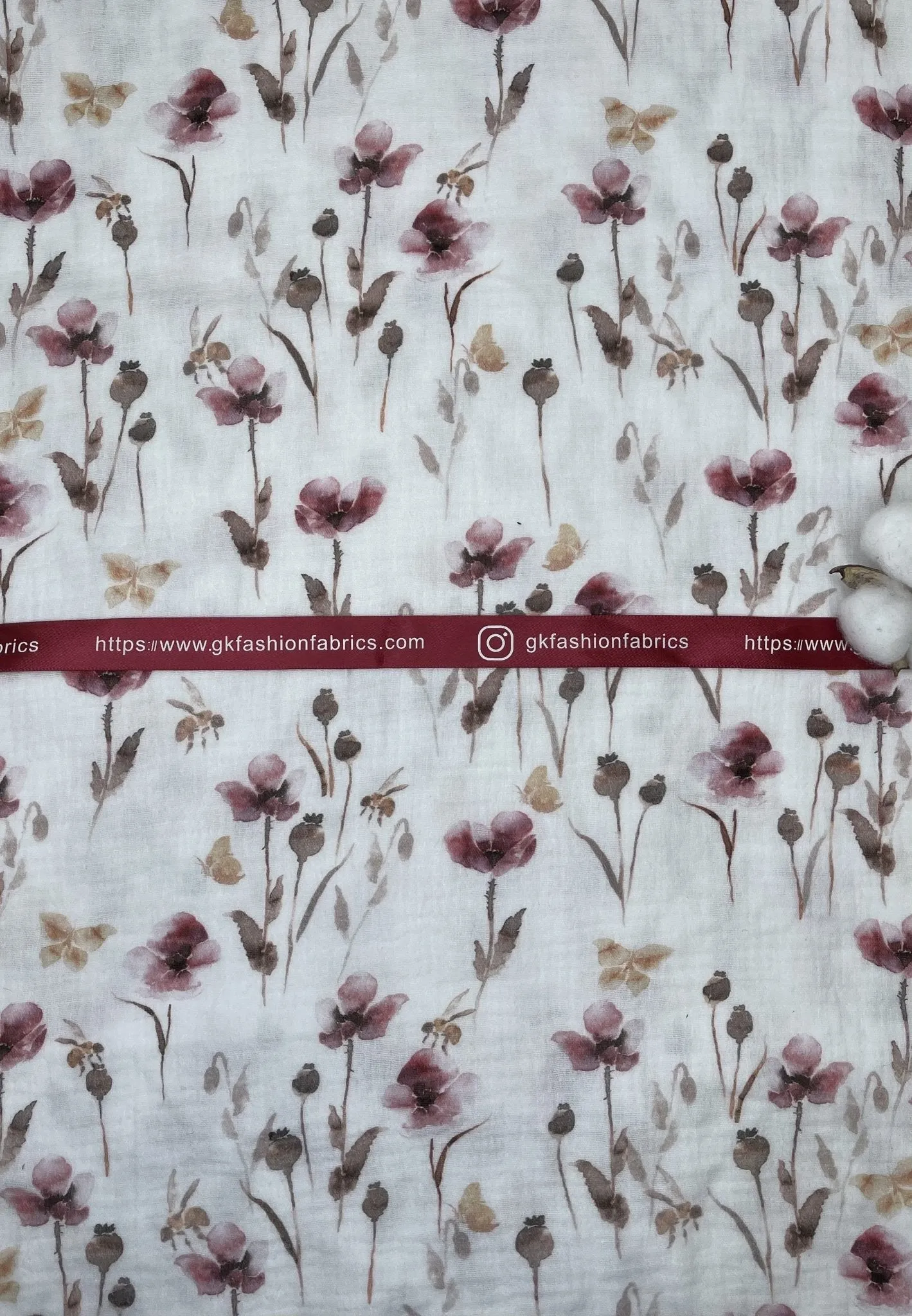 Double layered gauze muslin digital flowers print