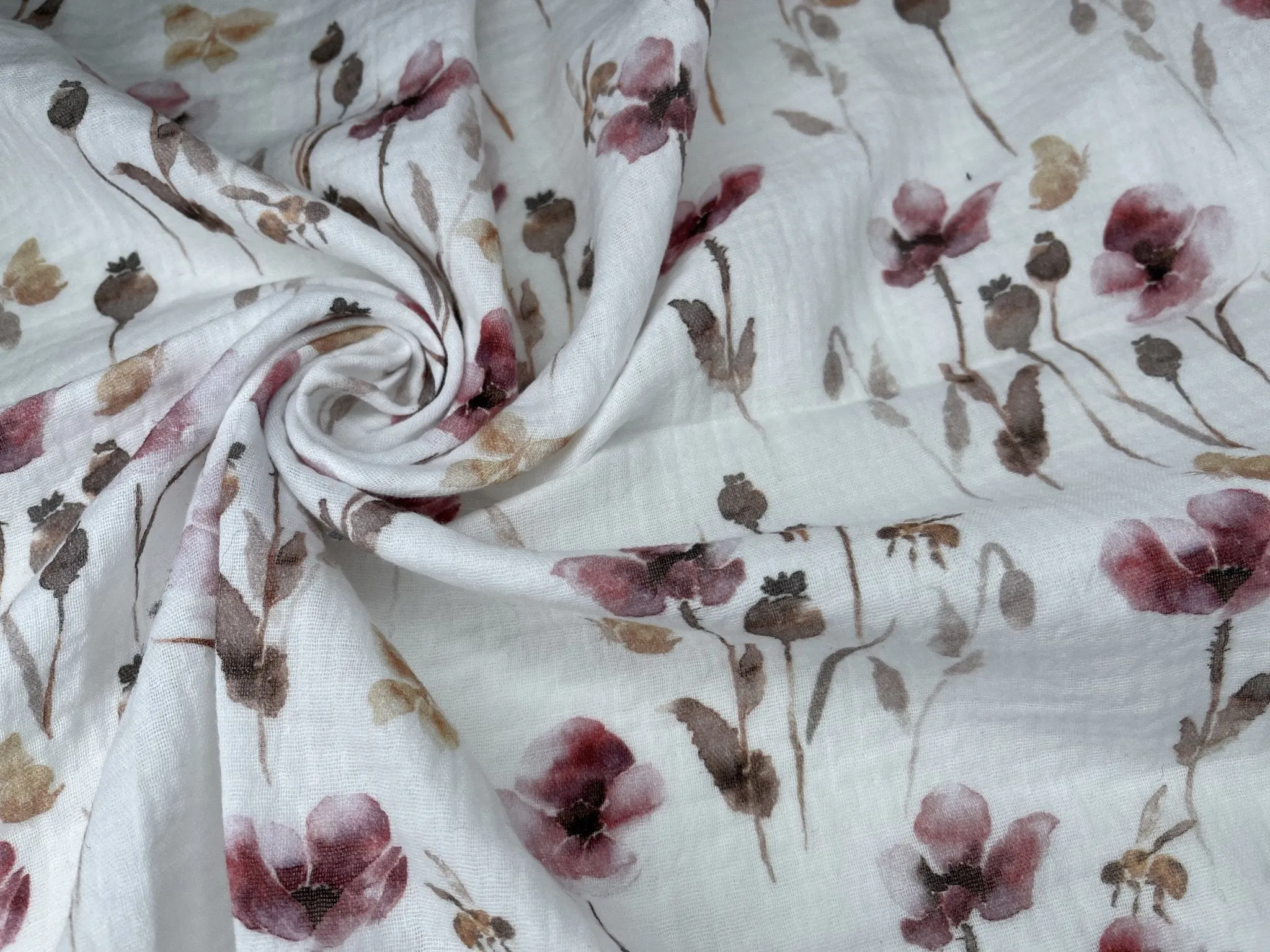 Double layered gauze muslin digital flowers print