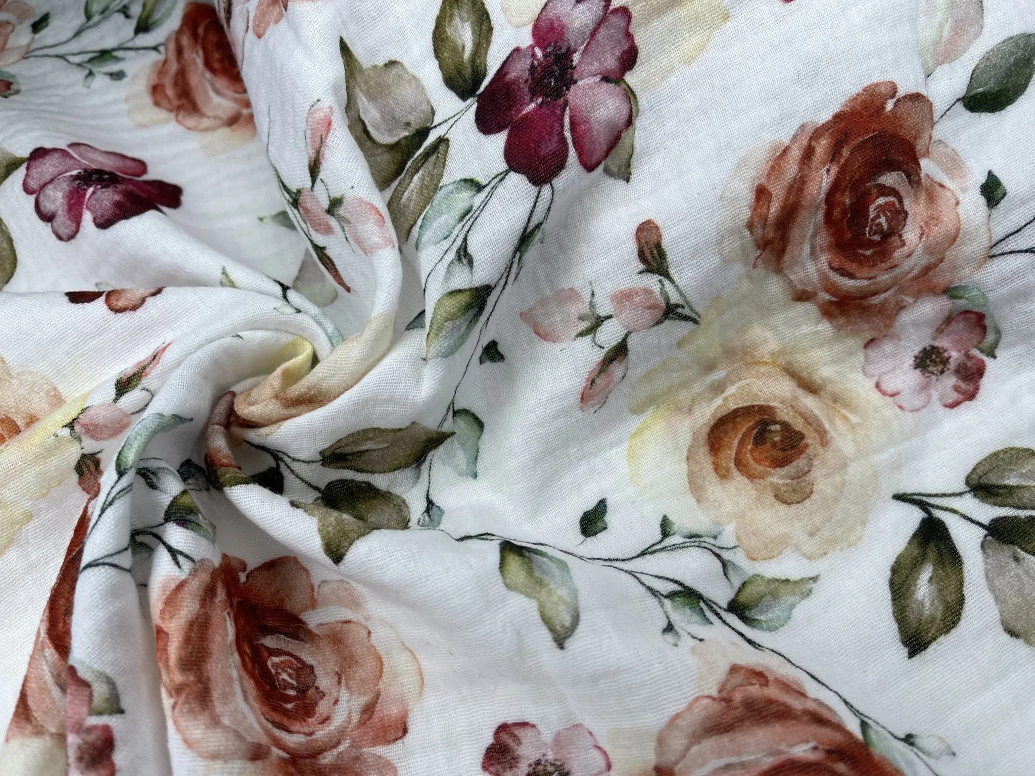 Double layered gauze muslin digital flowers print