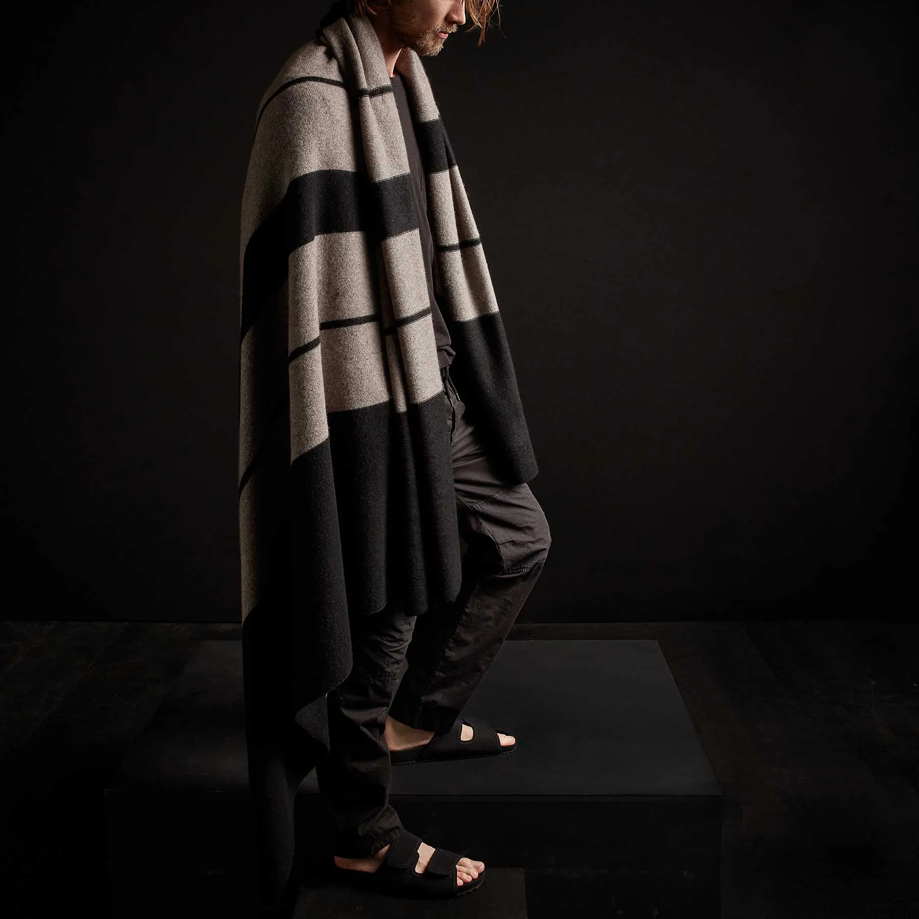 Double Stripe Repeat Blanket - Black/Taupe Melange