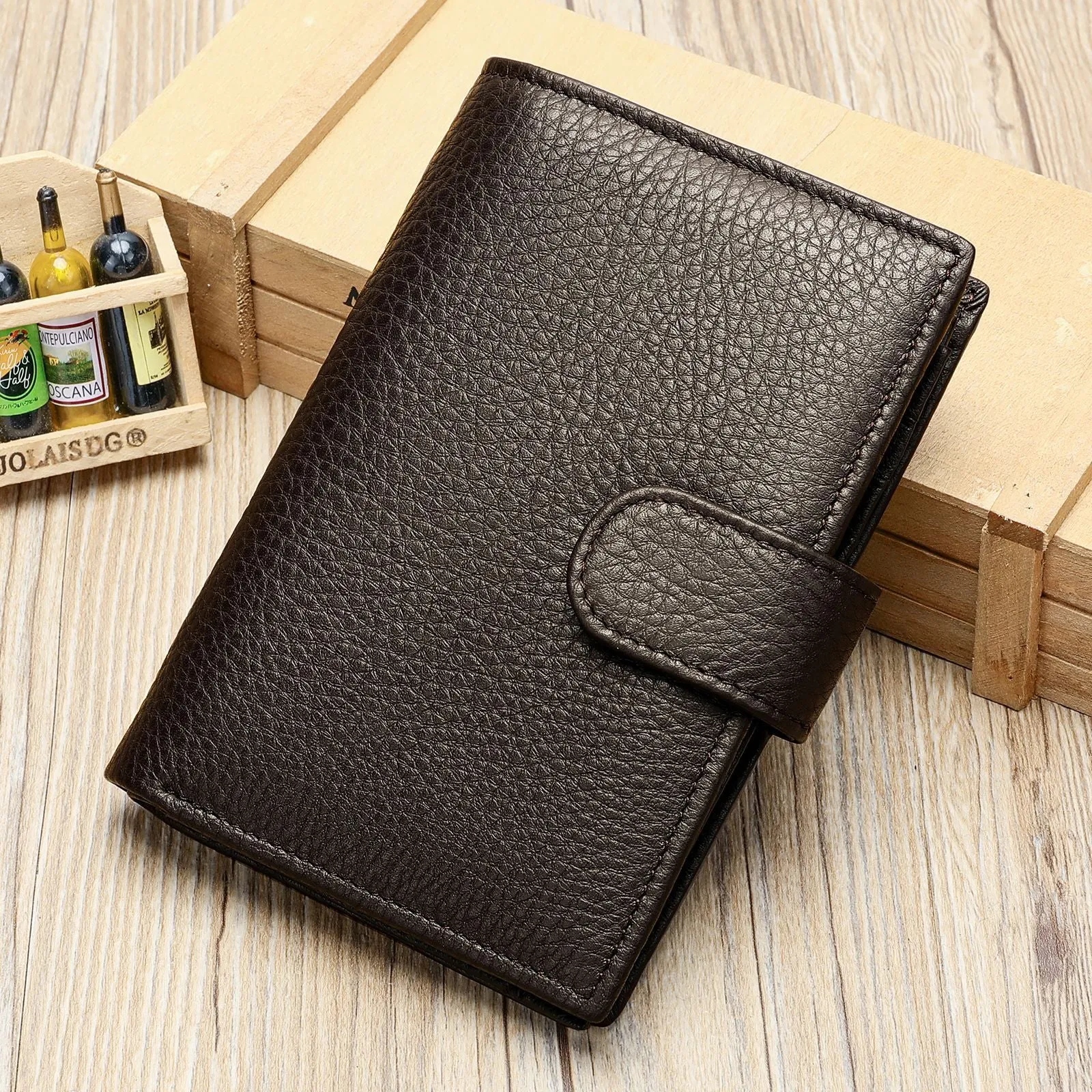 Fashion Black Button Cowhide Wallet