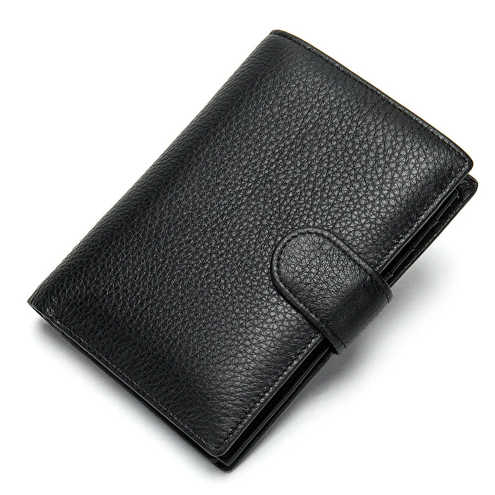 Fashion Black Button Cowhide Wallet