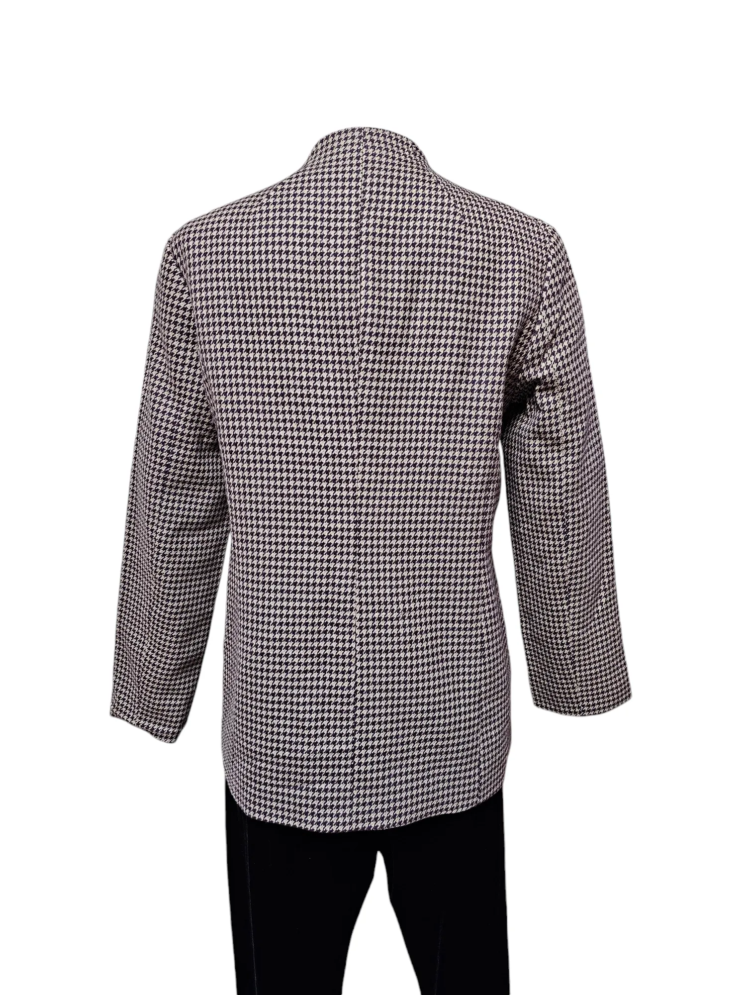 KIM WOO JONG Luxurious Soft Wool Brown & Ivory Houndstooth Blazer Jewel Neckline