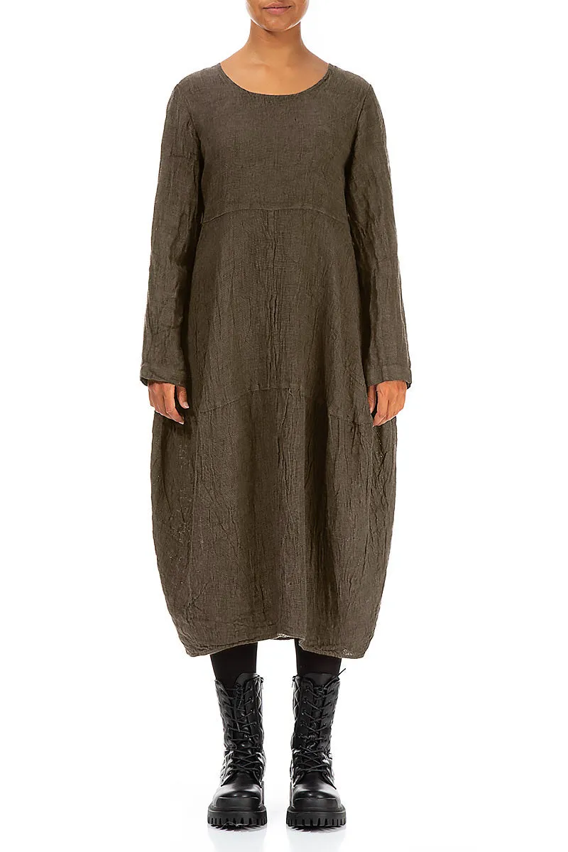 Long Sleeves Balloon Silver Sage Mélange Linen Dress