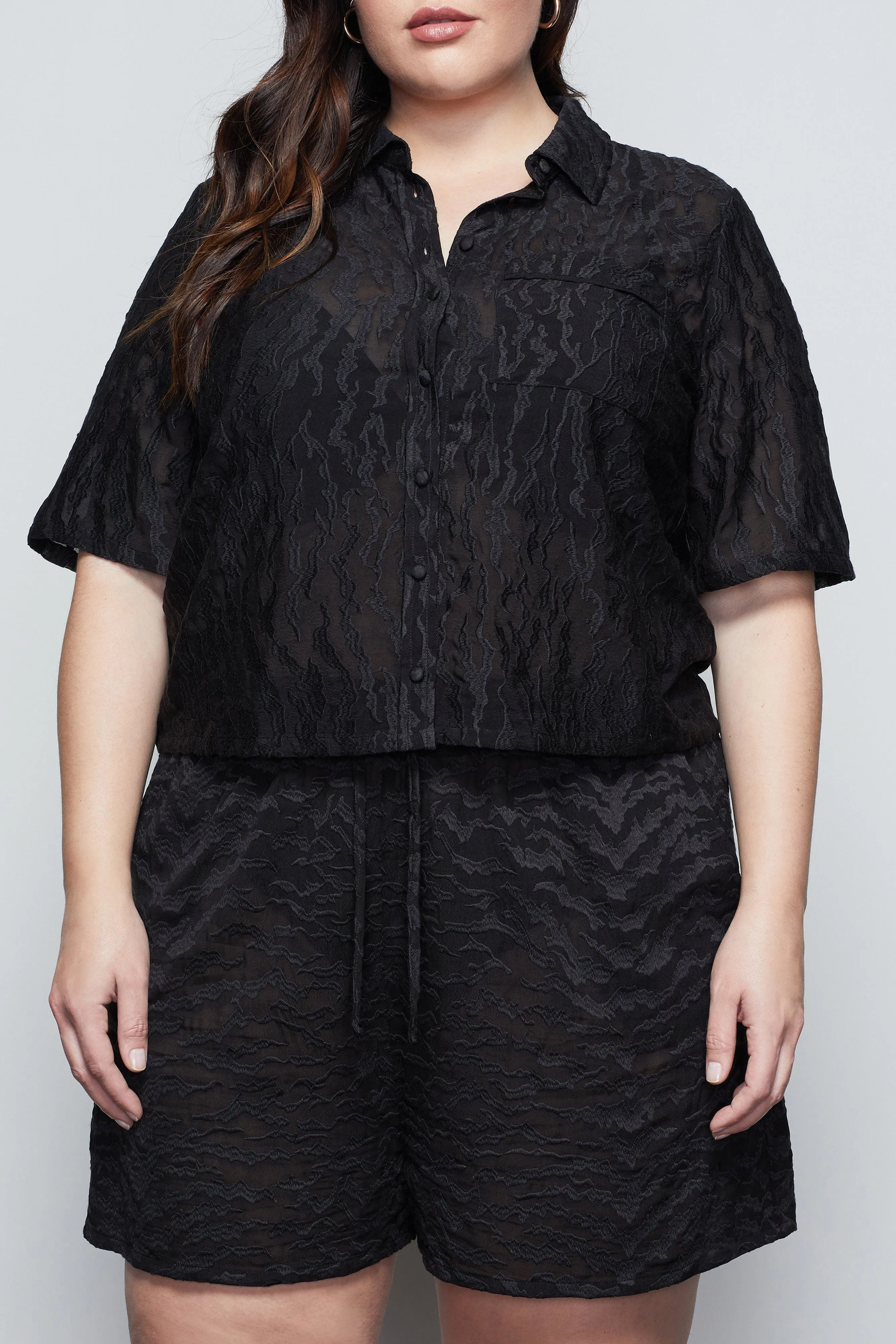 LUSH EMBROIDERED BUTTON UP | BLACK001