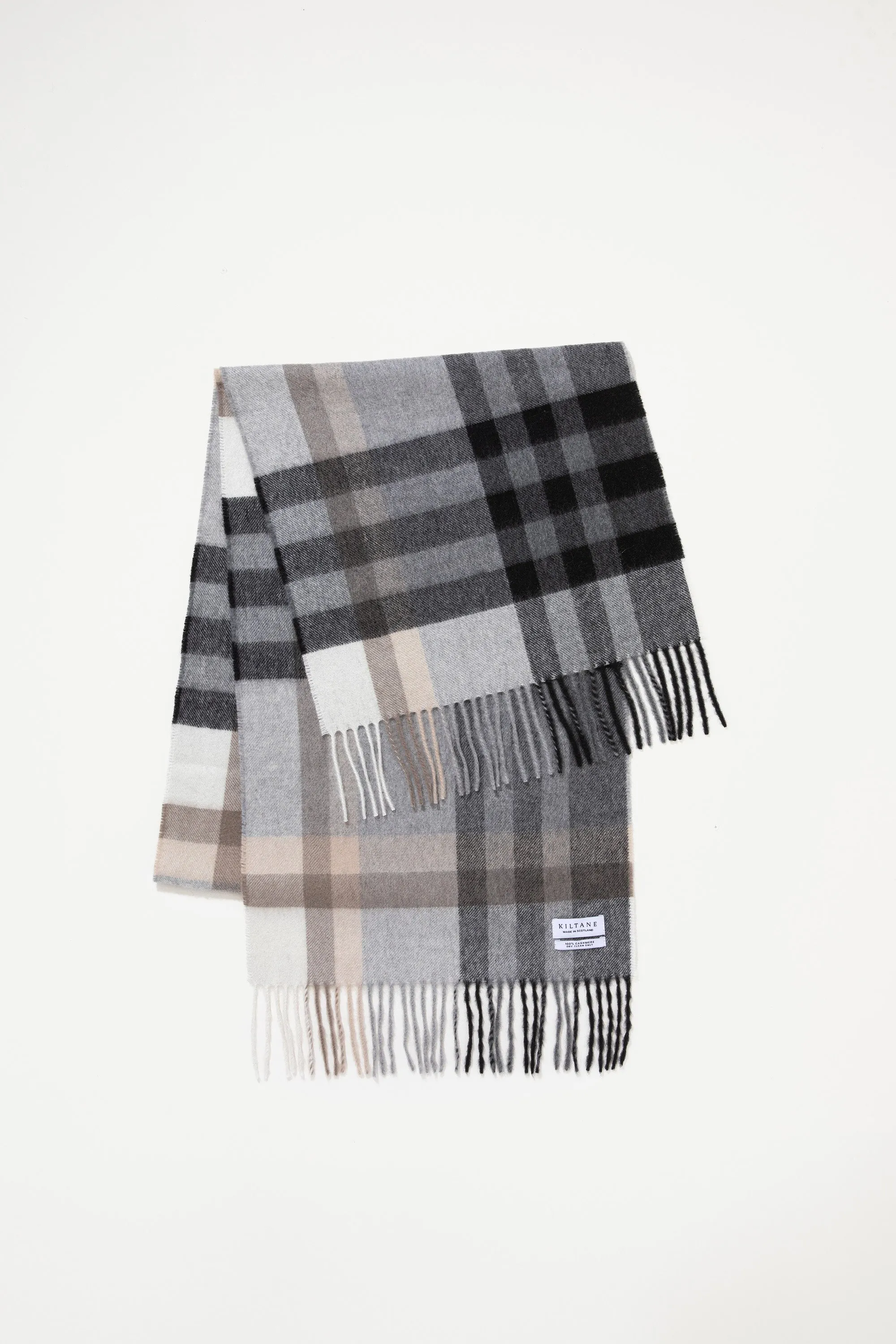 Made in Scotland Tartan 2 Cashmere Wide Scarf - Black Grey