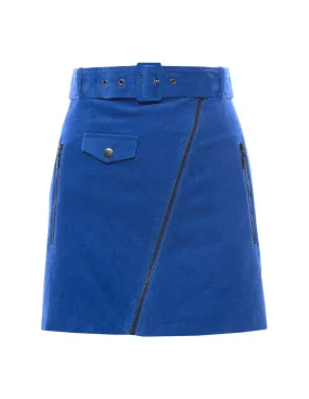 MARK FAST Women Corduroy Belted Zip Up Slim Fit Mini Skirt