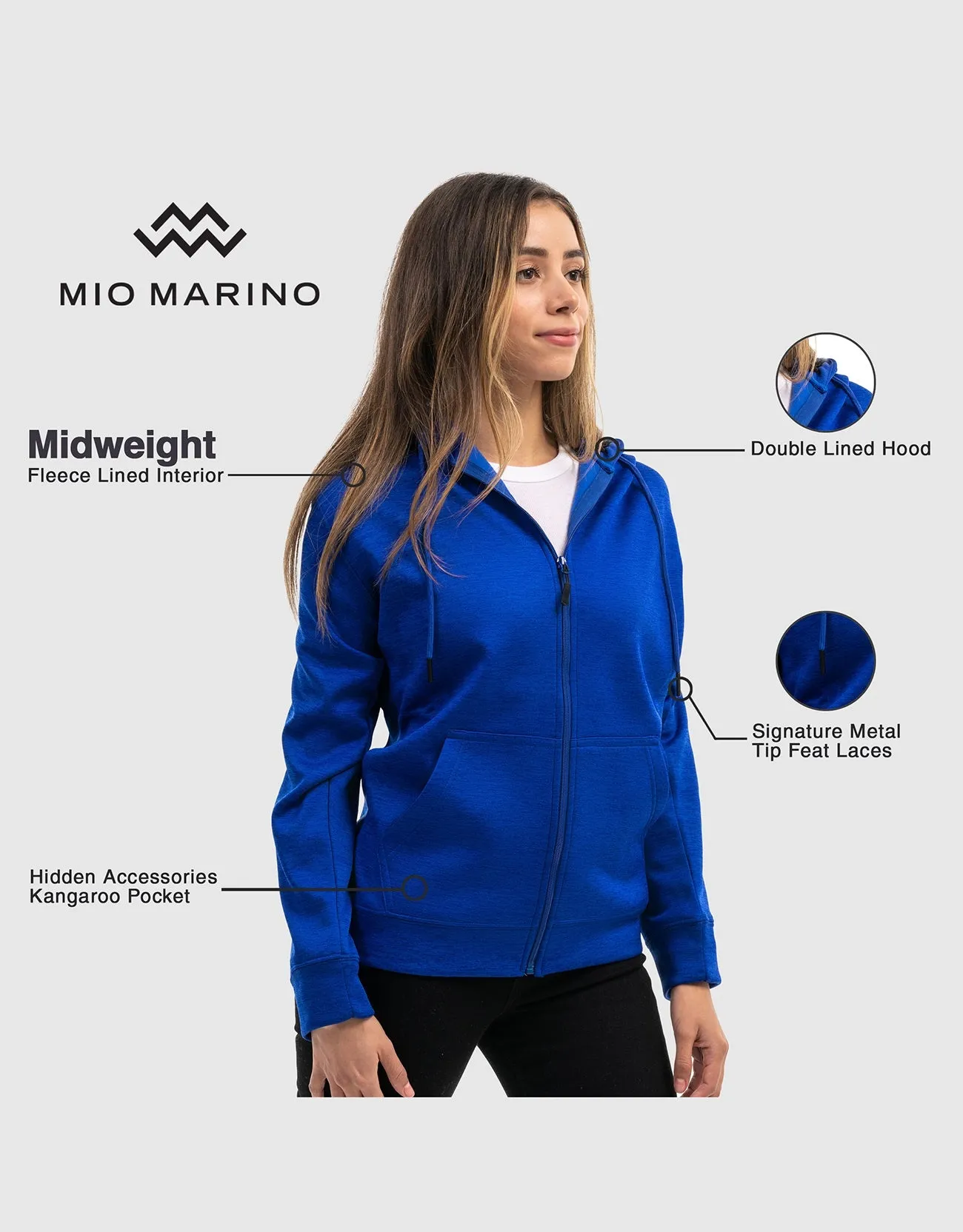 Mio Marino Premium Zip-Up Hoodie for Women with Smooth Matte Finish & Cozy Fleece Inner Lining - Women's Sweater with Hood