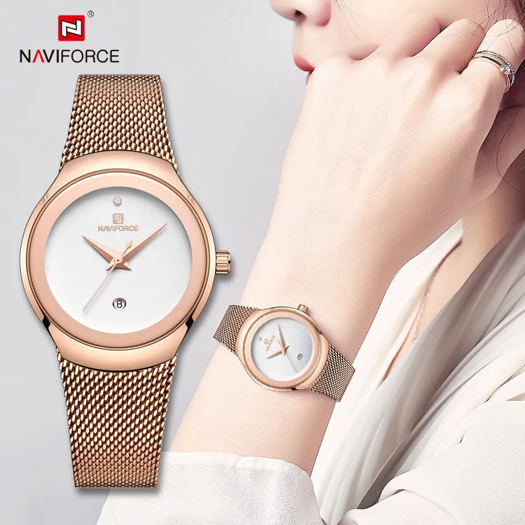 NAVIFORCE Watch Women Fashion Simple Quartz Watches Lady Stainless Steel Waterproof Wristwatch NF5004