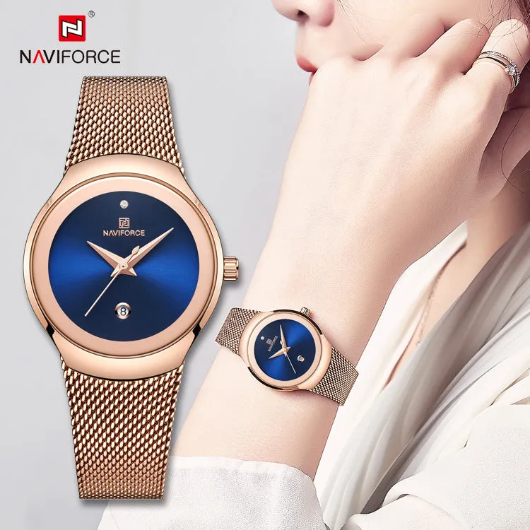 NAVIFORCE Watch Women Fashion Simple Quartz Watches Lady Stainless Steel Waterproof Wristwatch NF5004