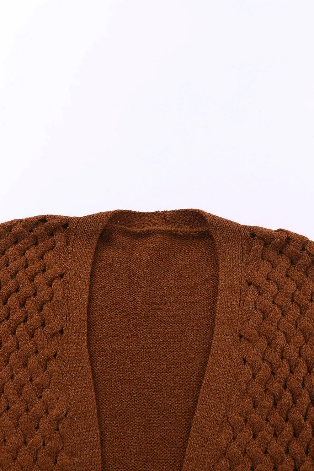 Open Front Woven Texture Knitted Cardigan with Pockets