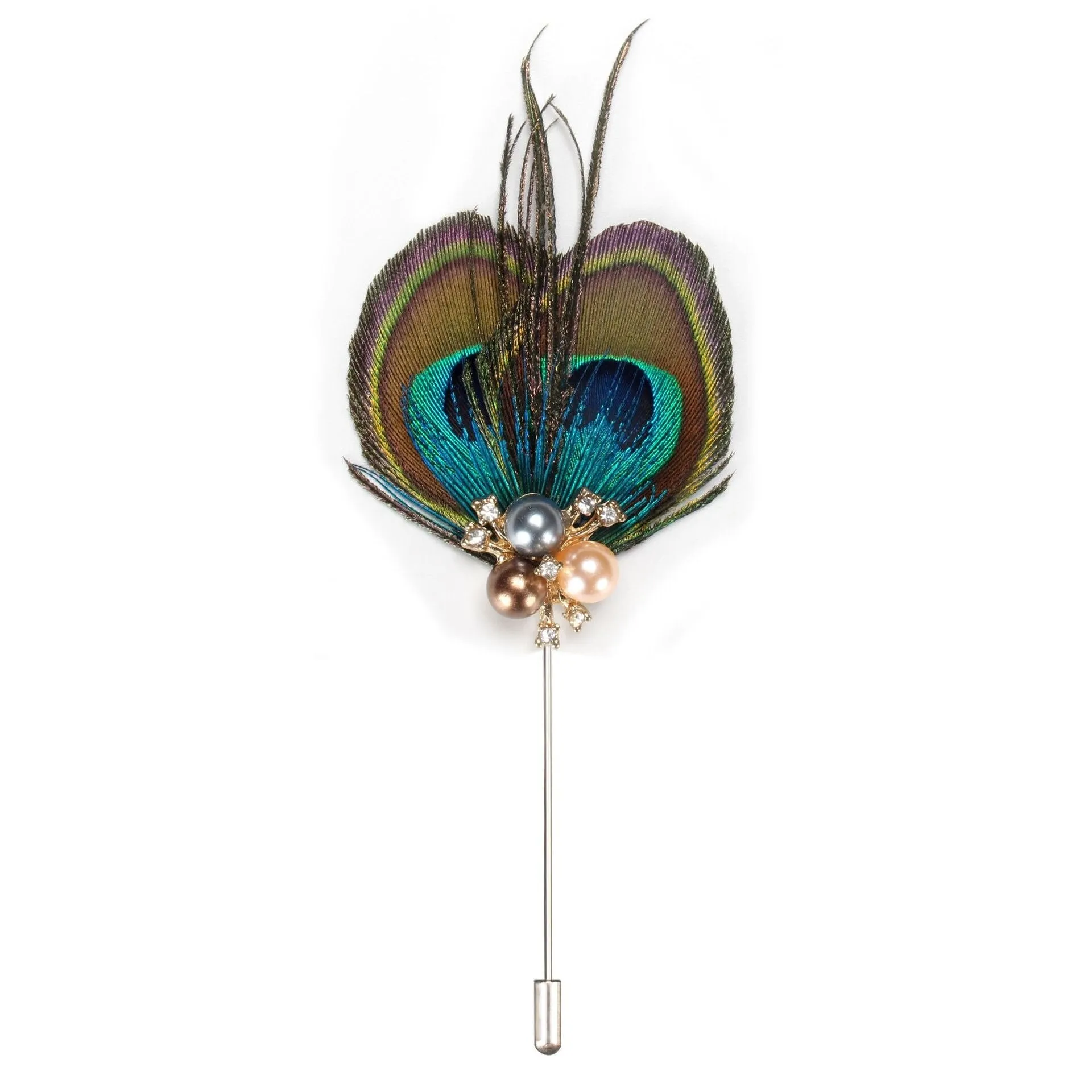 Peacock Feather With Pearls Lapel Pin