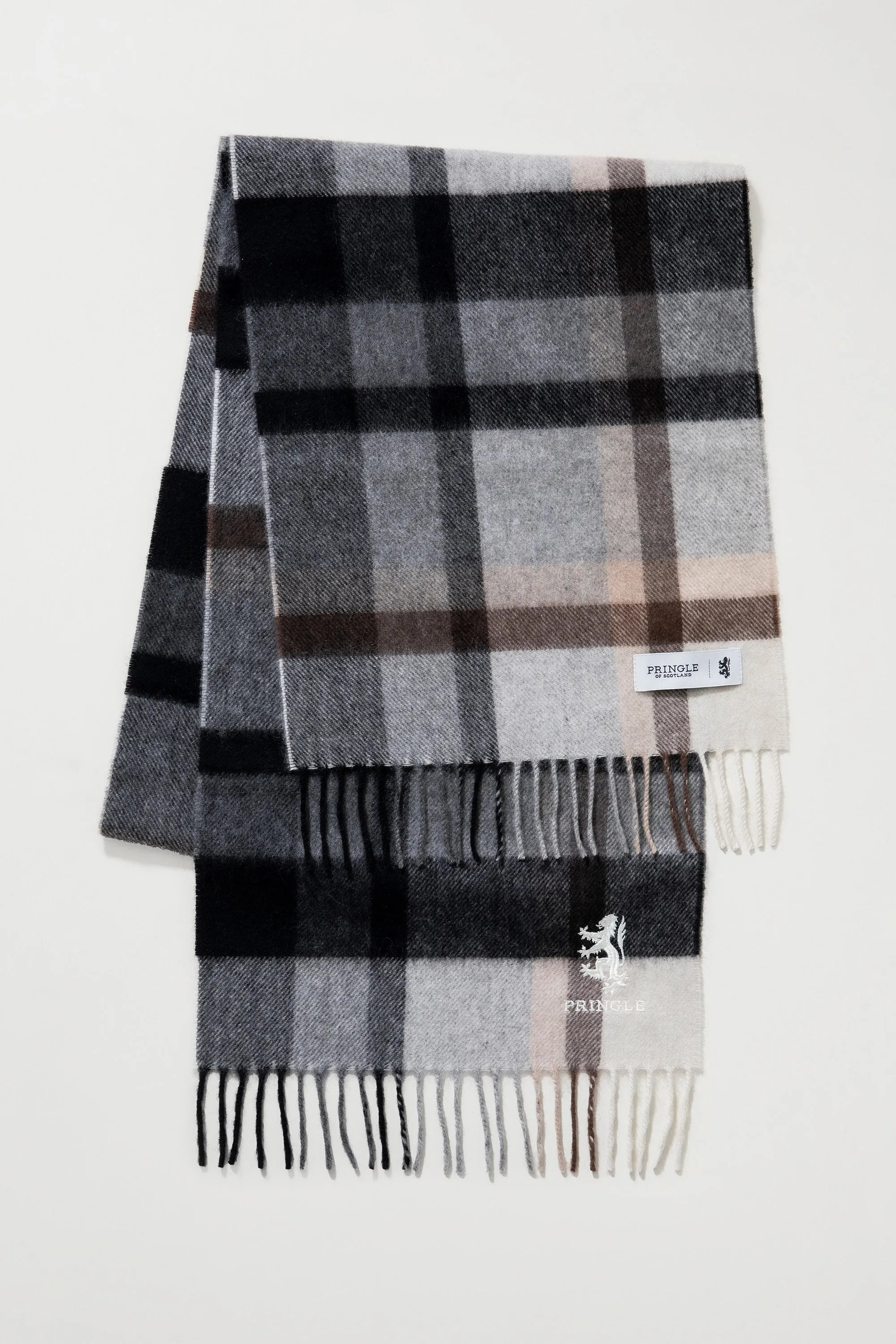 Pringle Of Scotland Cashmere Wide Scarf - Grey Neutral Tartan 2