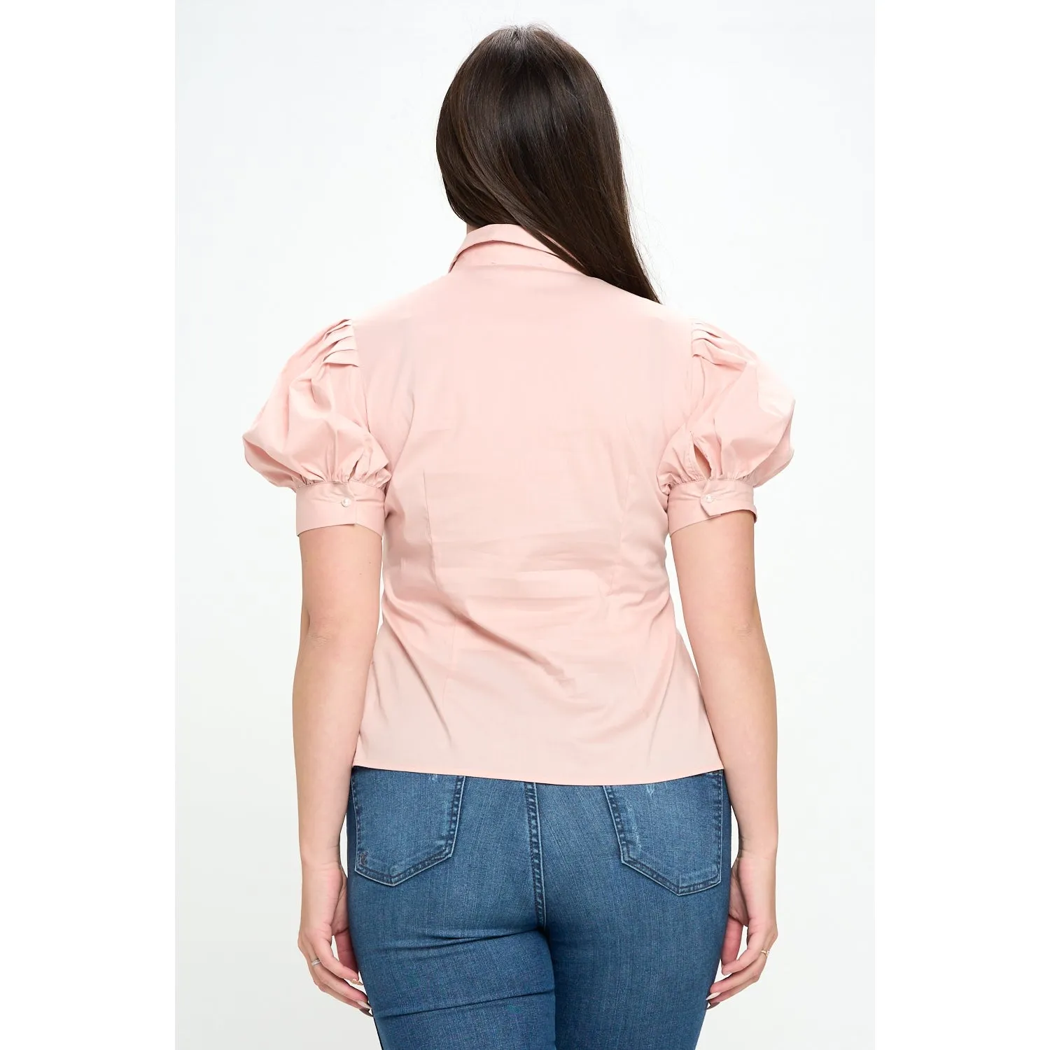 Royal Curves Pink Rhinestone Collared Poplin Blouse