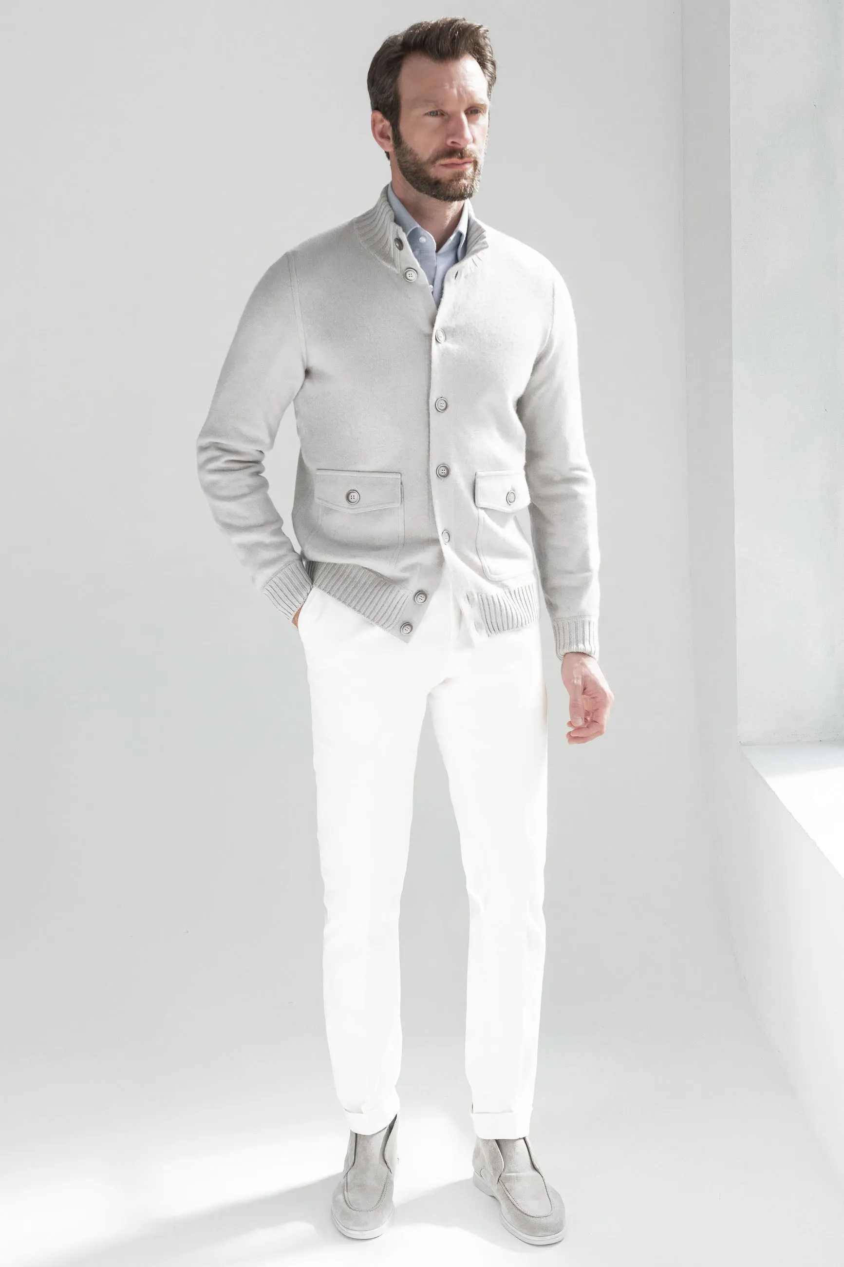 Stone Cashmere Knitted Bomber – Made in Italy