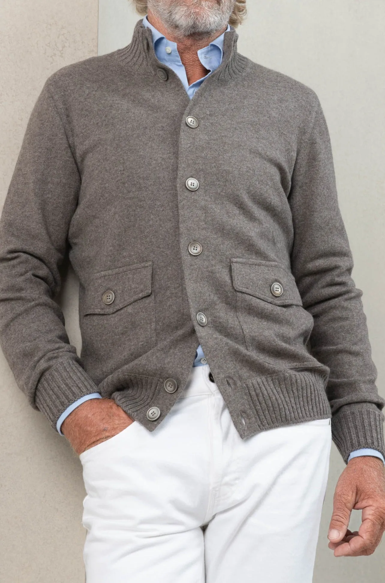 Taupe Cashmere Knitted Bomber – Made in Italy