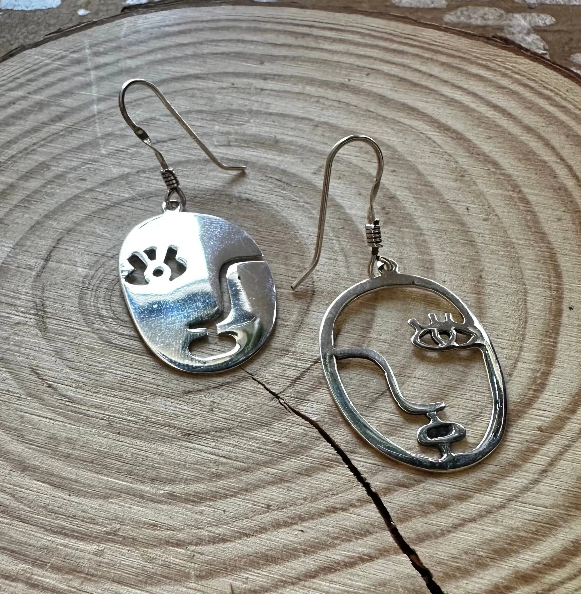 TWO FACED Mexican Sterling Silver Face Earrings