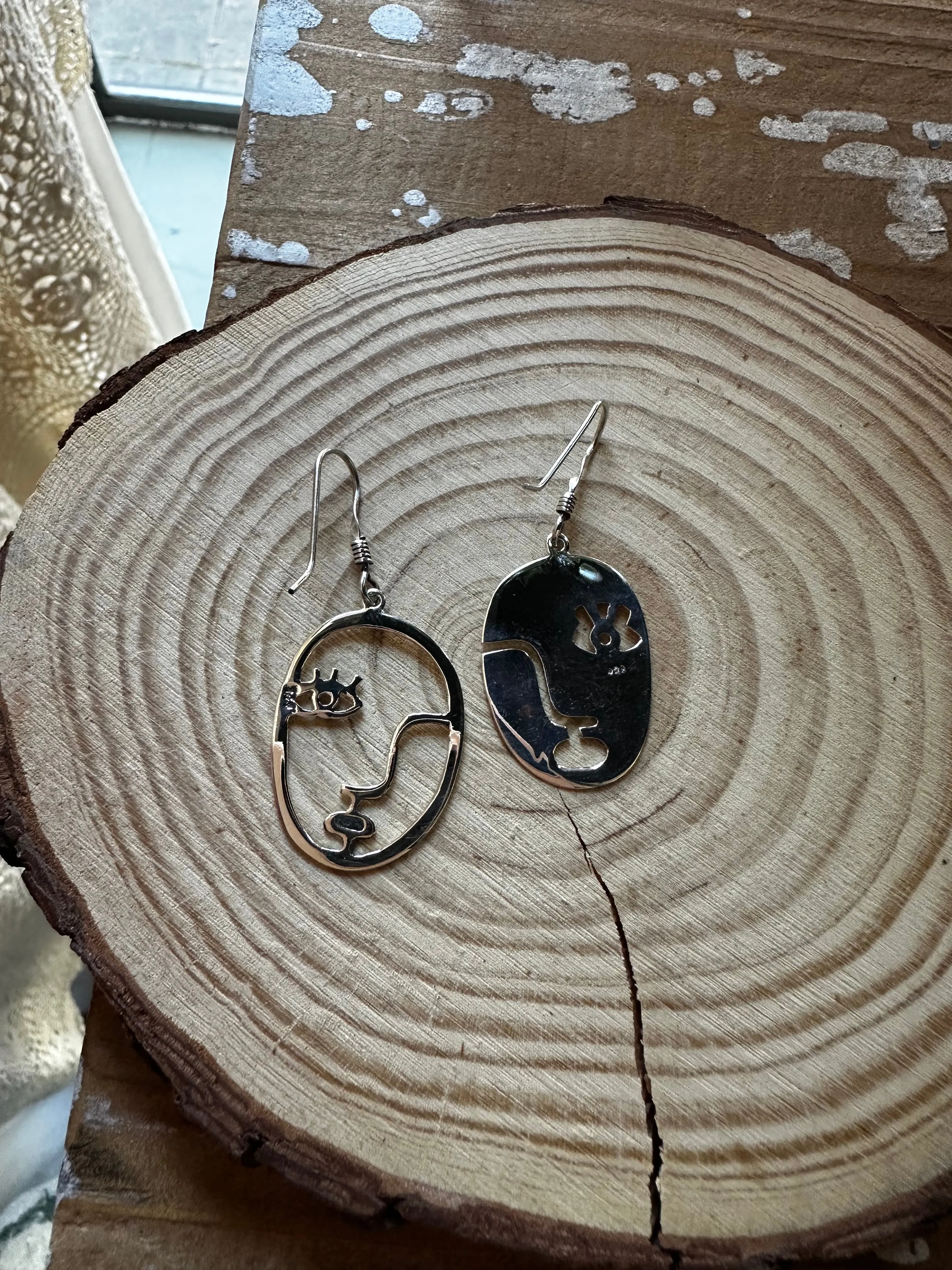 TWO FACED Mexican Sterling Silver Face Earrings