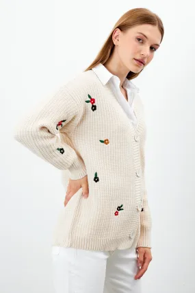 Vav Flowers Knitted Winter Cardigan Stone