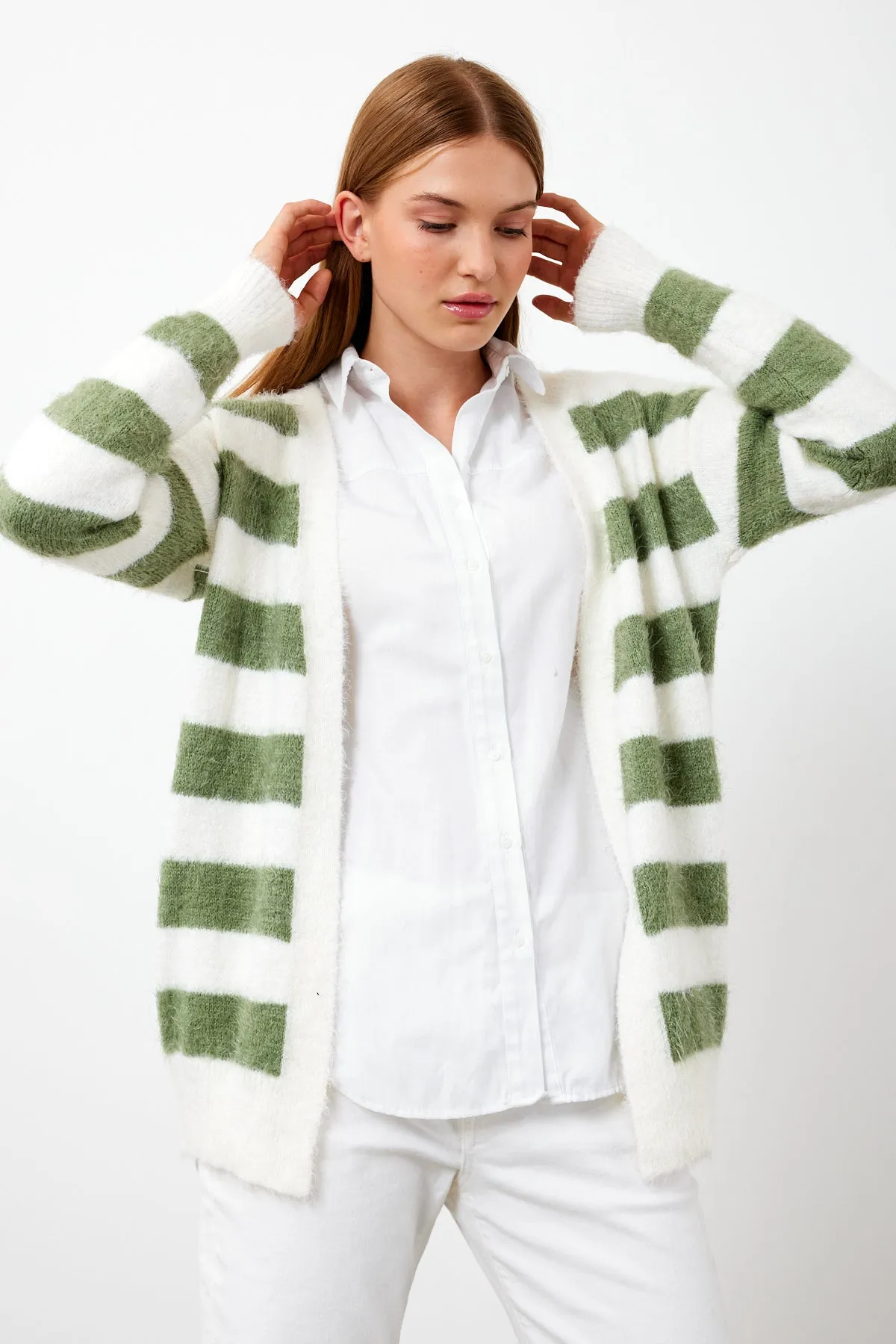 Vav Soft Wool Knitted Winter Cardigan Green