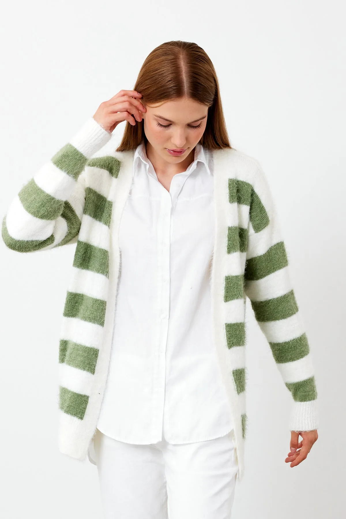 Vav Soft Wool Knitted Winter Cardigan Green