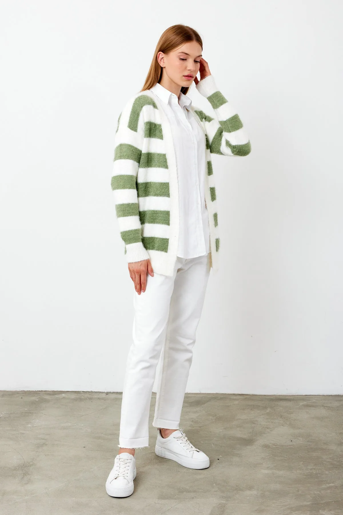 Vav Soft Wool Knitted Winter Cardigan Green