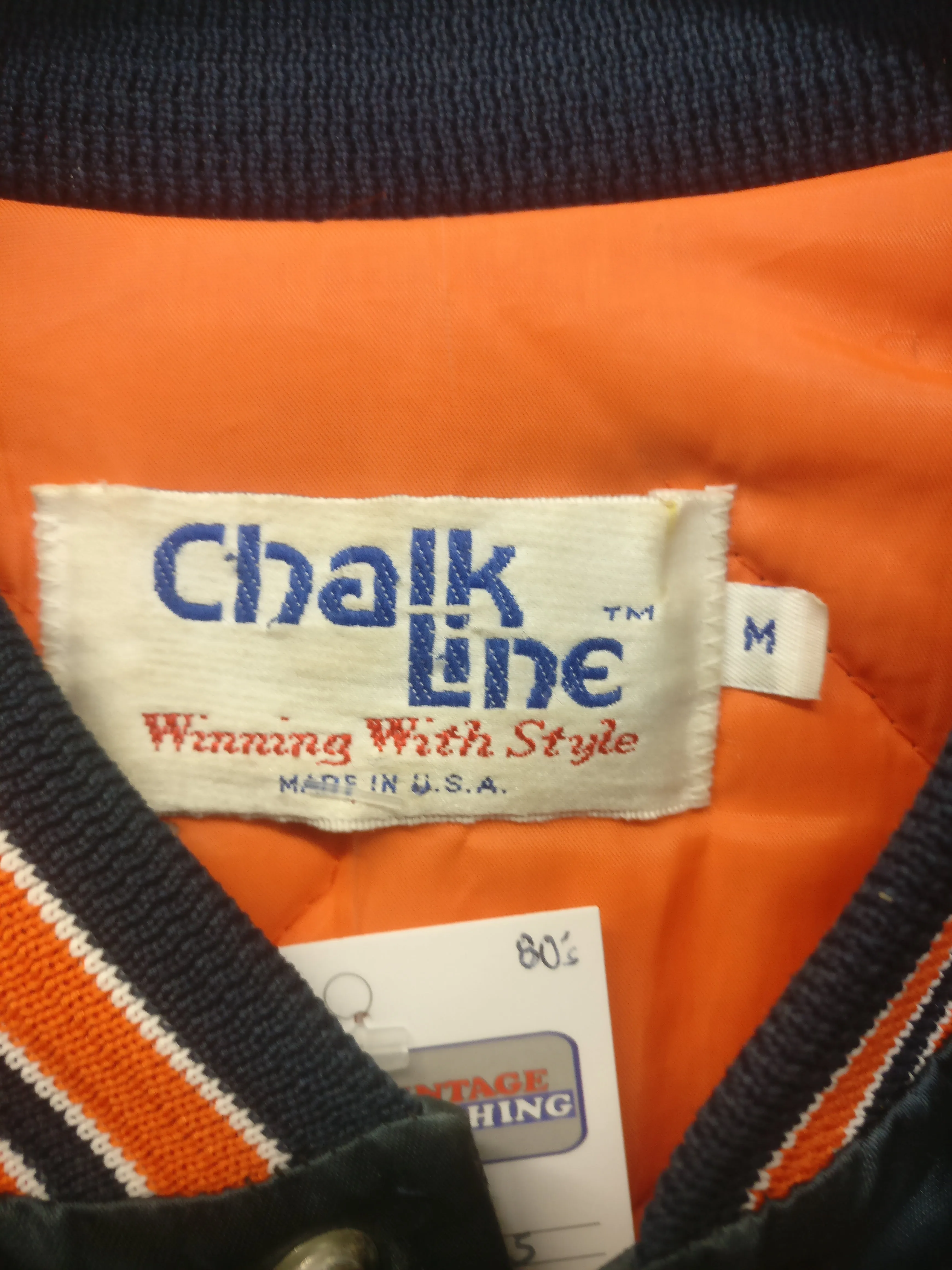 Vintage 80s CHICAGO BEARS NFL Chalk Line Back Print Nylon Jacket M