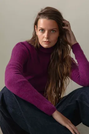 Women's Cashmere Polo Neck Jumper - Sloeberry