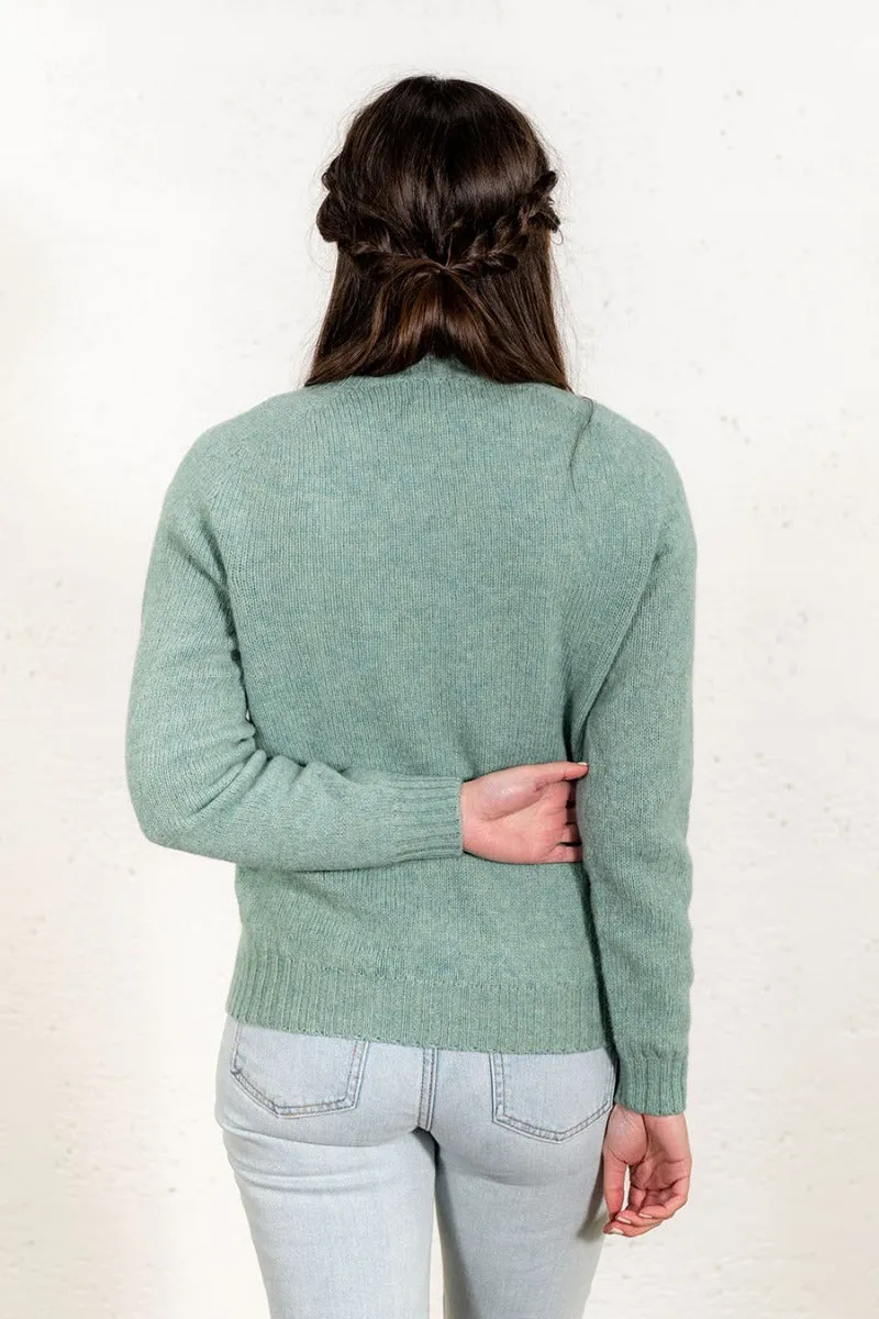 Womens Seamless Saddle Shoulder Shetland Jumper - Soft Green