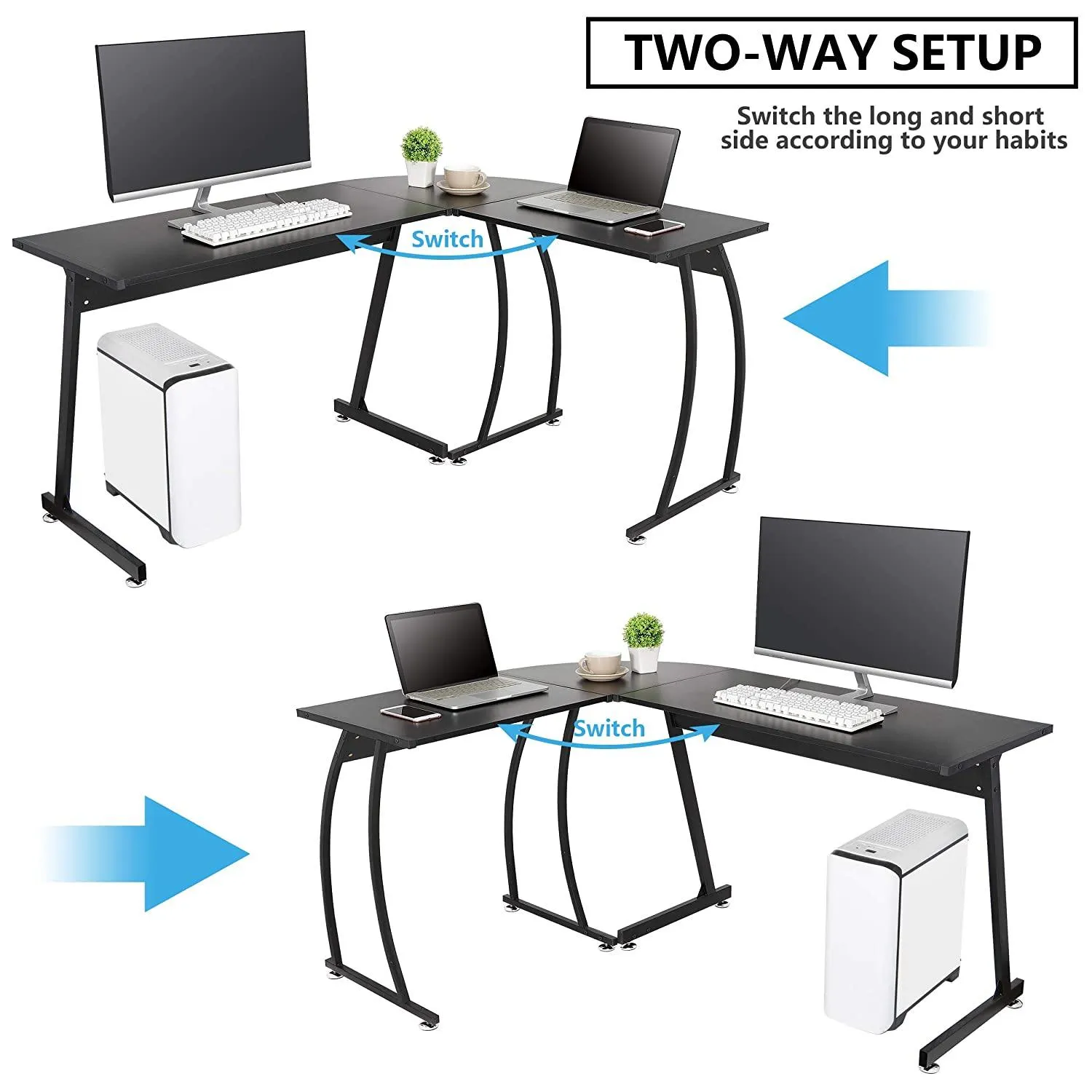 ZENY™ L-Shaped Computer Desk,Corner Desk,Gaming Desk,Reversible Home Office PC Workstation,Study Writing Table